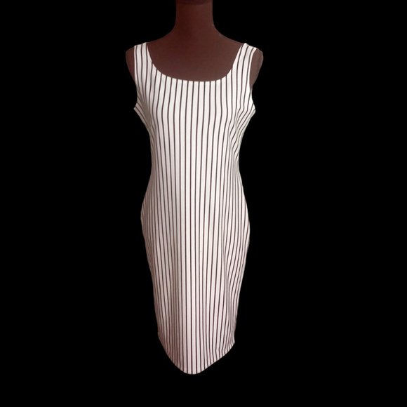 Black and White Stripe Sheath Dress, Fitted Dress, Size XL Dress, Popular Basic - Picture 9 of 9